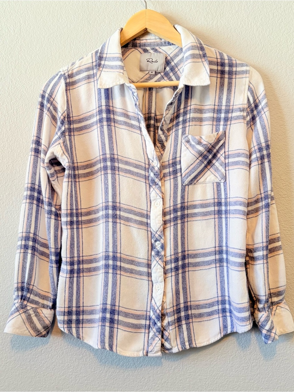 Rails Hunter White Blush Patriot Plaid Soft Button Down Flannel Shirt